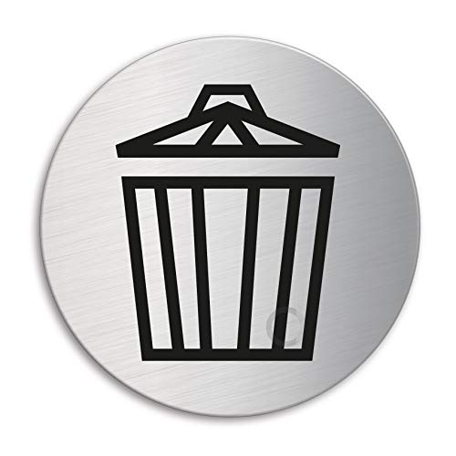 Schild - Abfalleimer Mülleimer | Türschild aus Edelstahl Ø 100 mm selbstklebend | Original Ofform Design Nr.7555 von OFFORM DESIGN
