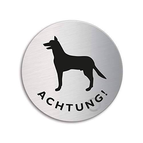 Schild Achtung Hund Ø 75 mm Türschild aus Edelstahl fein-matt gebürstet selbstklebend 8488 Schild Achtung Hund Ø 75 mm Türschild aus Edelstahl fein-matt gebürstet selbstklebend 8488 von OFFORM DESIGN