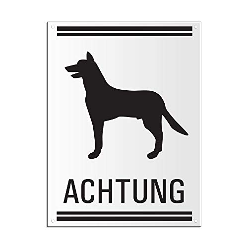 Schild Achtung Hund - Schäferhund 200x150 mm Warnschild aus Aluminium Emailleoptik weiß 4-fach gelocht von OFFORM DESIGN