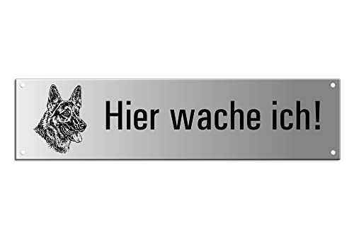 Schild - Achtung Wachhund 30,5 x 7,5 cm Warnschild silbermatt eloxiert 4 Löcher Nr. 35050-EL von OFFORM DESIGN