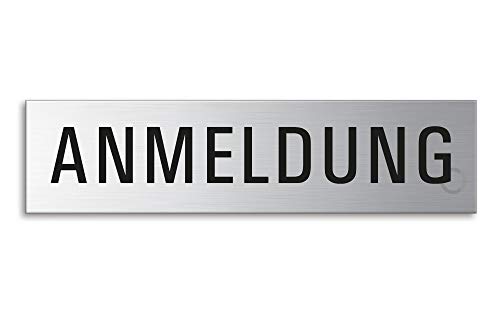 Schild Anmeldung 160 x 40 mm Türschild aus Edelstahl fein-matt gebürstet selbstklebend Nr.27340 von OFFORM DESIGN