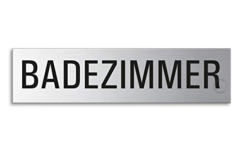 Schild Badezimmer 160x40 mm Türschild aus Edelstahl fein-matt gebürstet selbstklebend Nr.27200 von OFFORM DESIGN