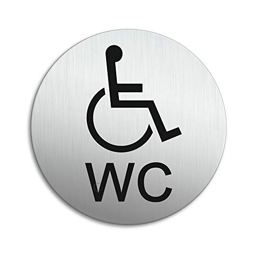 Schild - Behinderten WC Ø 100 mm Aluminiumschild Edelstahloptik 53204-K von OFFORM DESIGN