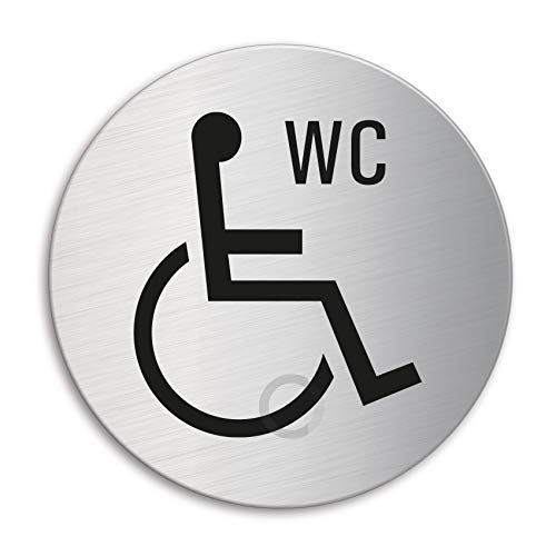 Schild - Behinderten WC | Türschild aus Edelstahl Ø 100 mm selbstklebend | Original Ofform Design Nr.7542 von OFFORM DESIGN