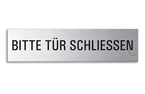 Schild Bitte Tür schliessen 160x40 mm Türschild aus Edelstahl fein-matt gebürstet selbstklebend Nr.8312 von OFFORM DESIGN