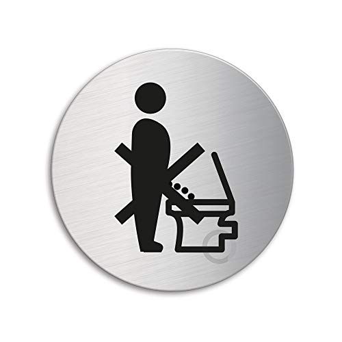 Schild Bitte setzen Toilettenschild Türschild aus Edelstahl Ø 75 mm selbstklebend Nr.39010 von OFFORM DESIGN