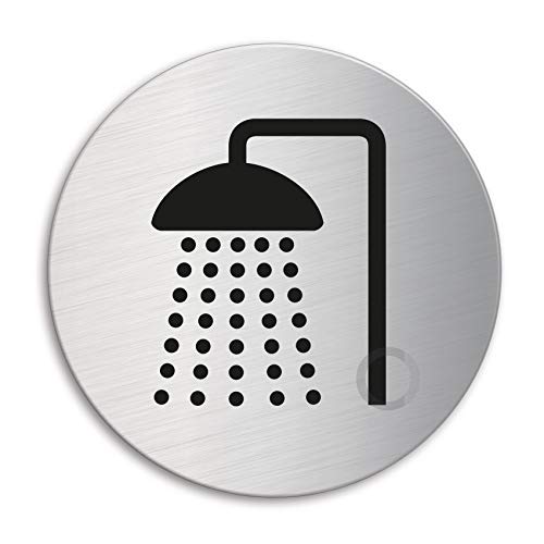 Schild Dusche/Bad Ø 100 mm Türschild aus Edelstahl fein-matt gebürtet selbstklebend 7714 von OFFORM DESIGN