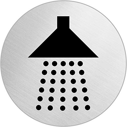 Schild Dusche/Bad Ø 75 mm Türschild aus Edelstahl fein-matt gebürstet selbstklebend Nr.8485 von OFFORM DESIGN