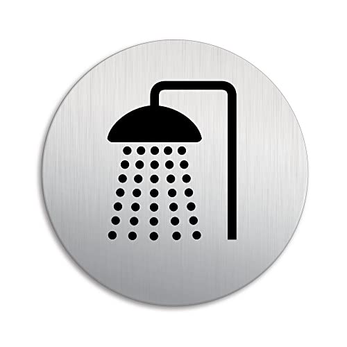 Schild Dusche Bad Ø 100 mm Stärke 1 mm Aluminium gebürstet Edelstahloptik Schild Dusche Bad Ø 100 mm Stärke 1 mm Aluminium gebürstet Edelstahloptik von OFFORM DESIGN