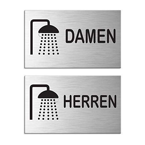 OFFORM DESIGN Schild Dusche Damen Herren Türschild 2er-Set Aluminium Edelstahloptik 60x100 mm Nr.44670-S von OFFORM DESIGN