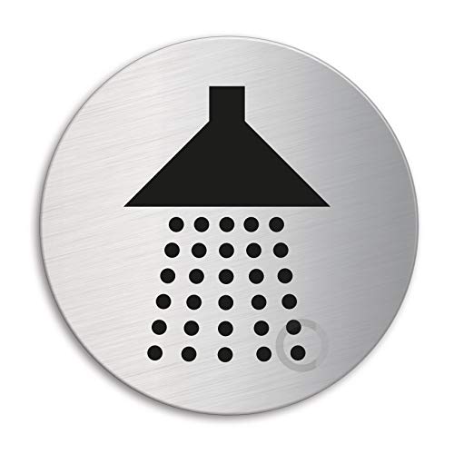 Schild - Dusche | Türschild aus Edelstahl Ø 100 mm selbstklebend | Original Ofform Design Nr.7663 von OFFORM DESIGN