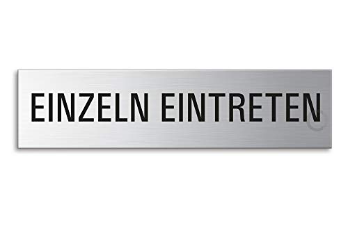 Schild Einzeln Eintreten 160x40 mm Türschild aus Edelstahl fein-matt gebürstet selbstklebend Nr.10160 Schild Einzeln Eintreten 160x40 mm Türschild aus Edelstahl fein-matt gebürstet selbstklebend Nr.10160 von OFFORM DESIGN