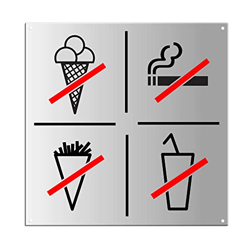 Schild Essen Trinken Rauchen verboten | XL Hinweisschild aus Aluminium silber-matt eloxiert 200x200 mm 4-fach gelocht | Nr.44050-EL von OFFORM DESIGN