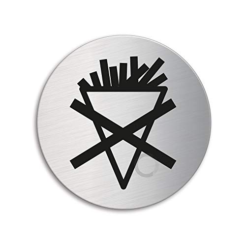 Schild Essen nicht erlaubt Ø 75 mm Türschild aus Edelstahl fein-matt gebürstet selbstklebend 39241 von OFFORM DESIGN