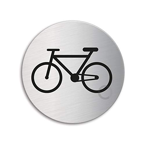 Schild Fahrradraum Ø 75 mm Türschild aus Edelstahl fein-matt gebürstet selbstklebend Nr.39240 von OFFORM DESIGN