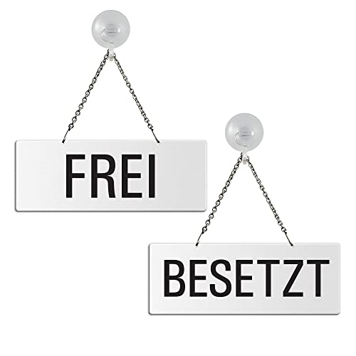 Schild Frei - Besetzt | Hängeschild Wendeschild Melamin weiß + Saugnapfhaken Format 175 x 65 mm | Nr.31202-WS von OFFORM DESIGN