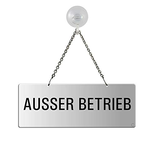 Schild Hängeschild Kettenschild Ausser Betrieb Melamin grau Text einseitig 175x65 mm mit Saugnapfhaken Nr.31015-GS Schild Hängeschild Kettenschild Ausser Betrieb Melamin grau Text einseitig 175x65 mm mit Saugnapfhaken Nr.31015-GS von OFFORM DESIGN