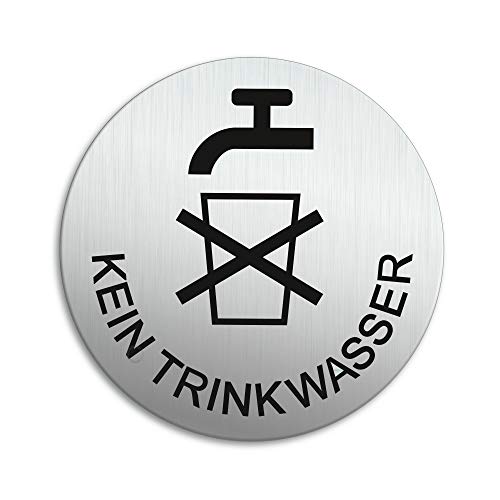 Schild Kein Trinkwasser Ø 100 mm Aluminiumschild vertikal gebürstet Edelstahloptik selbstklebend No.53209-K von OFFORM DESIGN