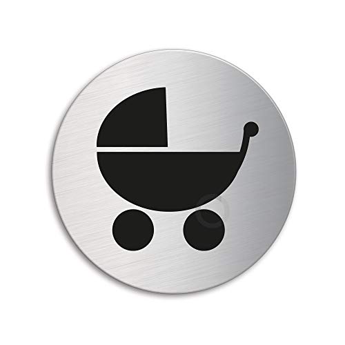 Schild Kinderwagen Stellplatz Ø 75 mm Türschild aus Edelstahl fein-matt gebürstet selbstklebend 39070 von OFFORM DESIGN