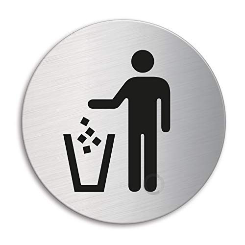 Schild Mülleimer Türschild aus Edelstahl Ø 100 mm selbstklebend Nr.7521 von OFFORM DESIGN