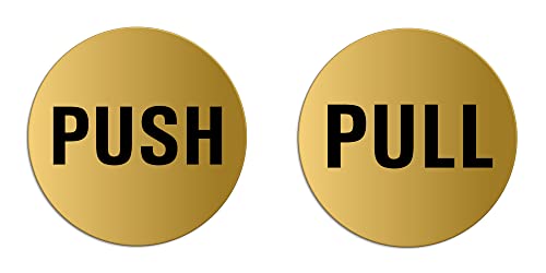 Schild Push Pull 2er Set Ø 75 mm Aluminium Schild matt-gold eloxiert von OFFORM DESIGN