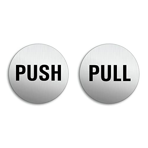 Schild Push Pull Ø 75 mm 2er-Set Aluminiumschilder Edelstahloptik Nr.6714-K von OFFORM DESIGN