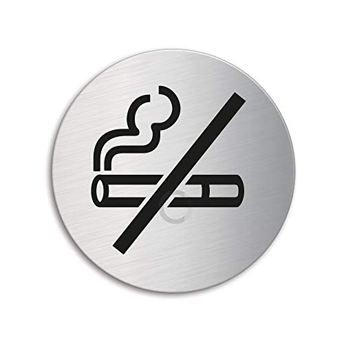 Schild Rauchverbot/Rauchen verboten Ø 75 mm Türschild aus Edelstahl fein-matt gebürstet selbstklebend 39182 von OFFORM DESIGN