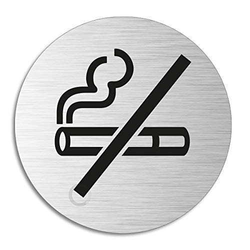 Schild - Rauchverbot | Türschild aus Aluminium Edelstahloptik Ø 75 mm von OFFORM DESIGN