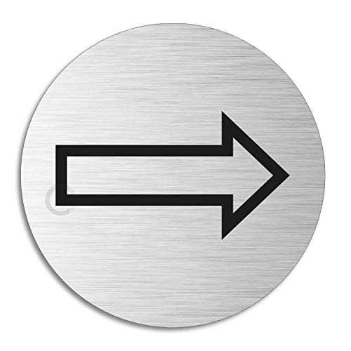 Schild - Richtung | Türschild aus aus Aluminium | Edelstahloptik selbstklebend Ø 75 mm von OFFORM DESIGN