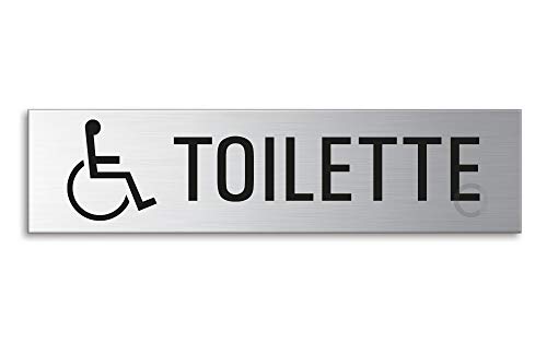 Schild Rollstuhl Toilette 160x40 mm Türschild aus Edelstahl fein-matt gebürstet selbstklebend Nr.8384 von OFFORM DESIGN