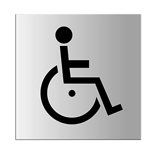 Schild Rollstuhl Zugang | XL Hinweisschild aus Aluminium silber-matt eloxiert 200x200 mm selbstklebend | Nr.44032-E von OFFORM DESIGN