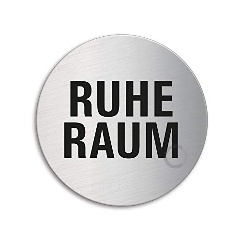 Schild Ruheraum Ø 75 mm Türschild aus Edelstahl fein-matt gebürstet selbstklebend 8522 von OFFORM DESIGN