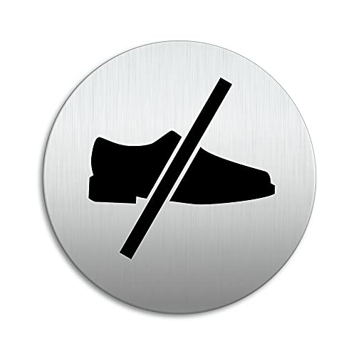 Schild - Schuhe ausziehen Ø 100 mm Aluminiumschild Edelstahloptik 53217-K von OFFORM DESIGN