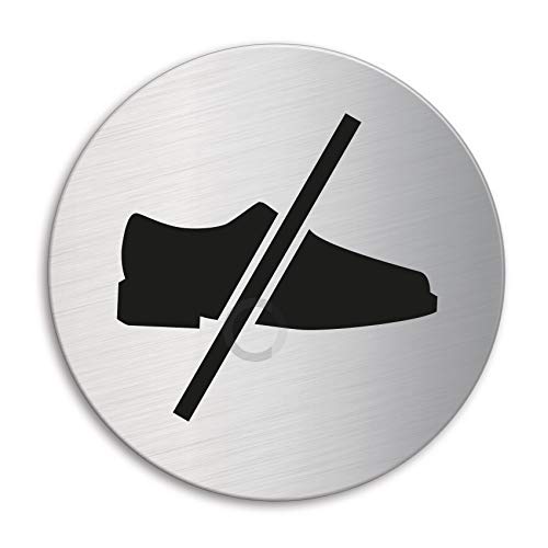 Schild Bitte Schuhe ausziehen Ø 100 mm Türschild aus Edelstahl selbstklebend Original Produkt Nr.7712 von OFFORM DESIGN