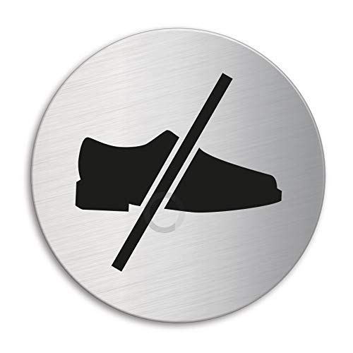 Schild Bitte Schuhe ausziehen Ø 100 mm Türschild aus Edelstahl selbstklebend Nr.7712 von OFFORM DESIGN
