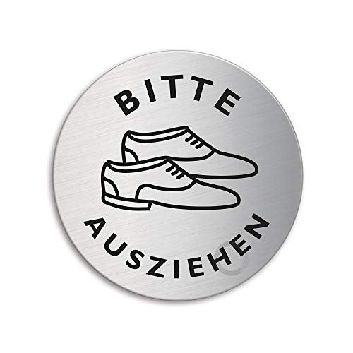 OFFORM DESIGN Schild Bitte Schuhe ausziehen Ø 75 mm Türschild aus Edelstahl selbstklebend Nr.39292 von OFFORM DESIGN