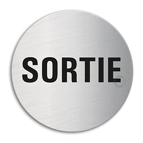 Schild Sortie Türschild aus Edelstahl Ø 100 mm selbstklebend Nr.7597 von OFFORM DESIGN