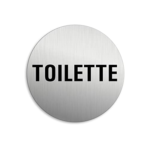 Schild Toilette Ø 75 mm Türschild aus Aluminium vertikal gebürstet Edelstahloptik selbstklebend 8502-K von OFFORM DESIGN