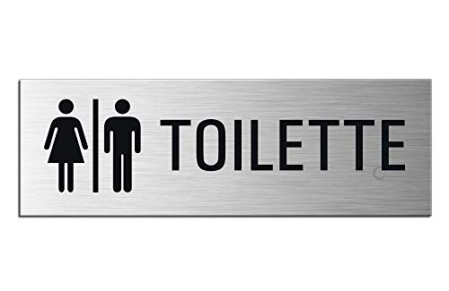 Schild Toilette 240x80 mm Hinweisschild aus Aluminium Edelstahloptik vollflächig selbstklebend 25086-S von OFFORM DESIGN