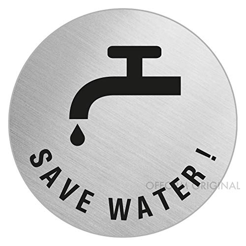 OFFORM DESIGN Schild Türschild Save Water | Edelstahlschild selbstklebend Ø 60 mm Nr.7185 von OFFORM DESIGN