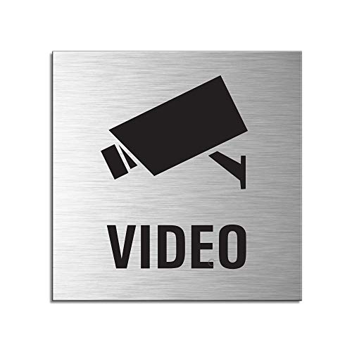 Schild Video überwacht Türschild 120 x 120 mm Türschild Aluminium selbstklebend Nr.17152-S von OFFORM DESIGN