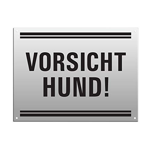 Schild Vorsicht Hund Warnschild 200 x 150 mm gelocht Aluminium silber matt eloxiert von OFFORM DESIGN