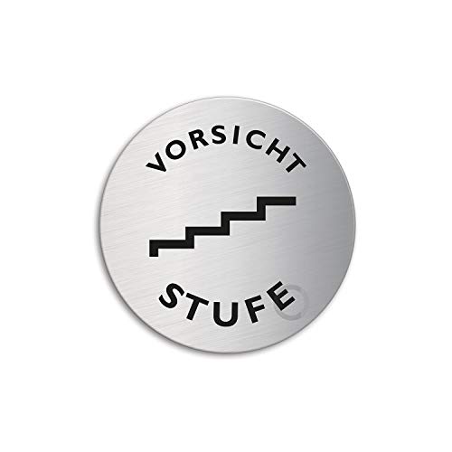 Schild Vorsicht Stufe Türschild aus Edelstahl Ø 60 mm selbstklebend von OFFORM DESIGN