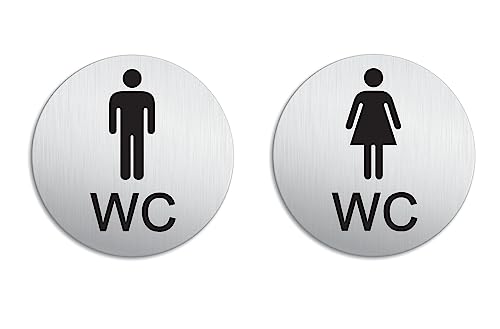 Schild - WC Damen Herren 2er Set Ø 100 mm Aluminiumschild Edelstahloptik 53251-K von OFFORM DESIGN