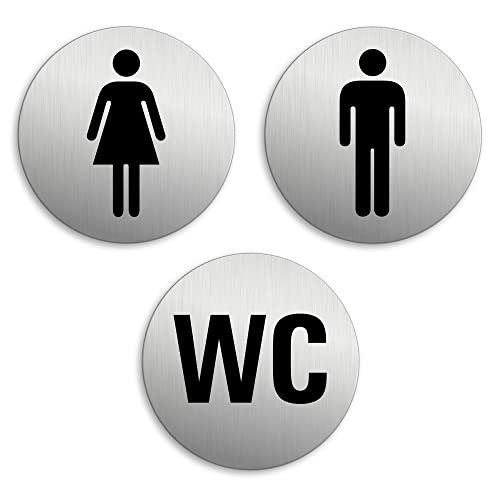 Schild - WC Damen Herren Ø 75 mm Aluminiumschild Edelstahloptik Nr.6703-K von OFFORM DESIGN