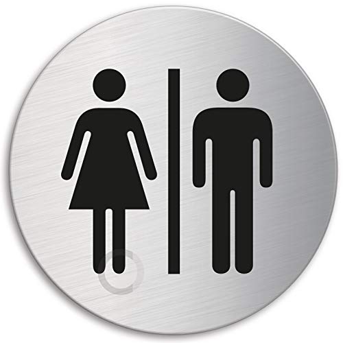 Schild - WC Damen Herren | Toilettenschild aus Edelstahl Ø 130 mm selbstklebend | Original Ofform Design Nr.6958 von OFFORM DESIGN