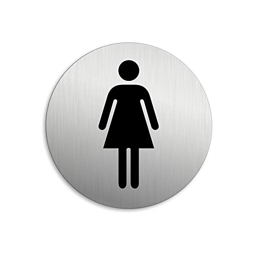 Schild - WC Damen Ø 75 mm Aluminiumschild Edelstahloptik Nr.39002-K von OFFORM DESIGN