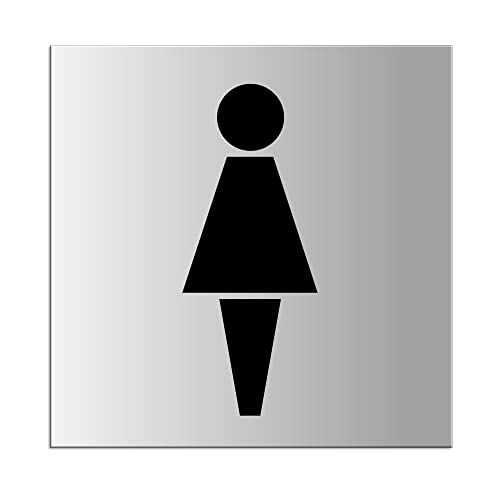 Schild WC Damen | XL Toilettenschild aus Aluminium silber-matt eloxiert 200x200 mm selbstklebend | Nr.44026-E von OFFORM DESIGN