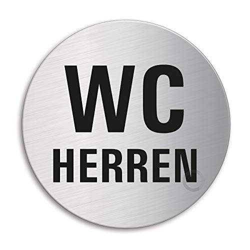 Schild - WC Herren Text | Türschild aus Edelstahl Ø 100 mm selbstklebend | Original Ofform Design Nr.7719 von Ofform - Sign Ø 100 mm