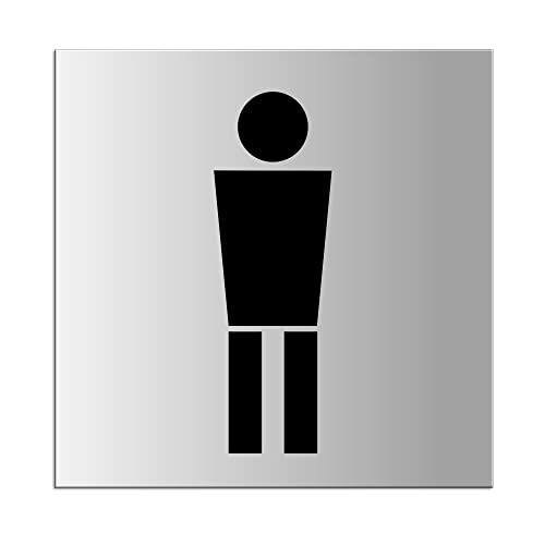 Schild WC Herren | XL Toilettenschild aus Aluminium silber-matt eloxiert 200x200 mm selbstklebend | Nr.44027-E von OFFORM DESIGN